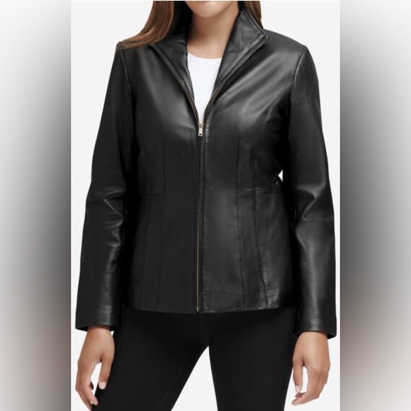 East 5th Leather Jacket. Wing collar, front zipper, 2 pockets. Lined. Black. XL - Picture 1 of 14